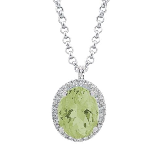 18kt white gold necklace with diamonds and central natural semi-precious stone - CD536/