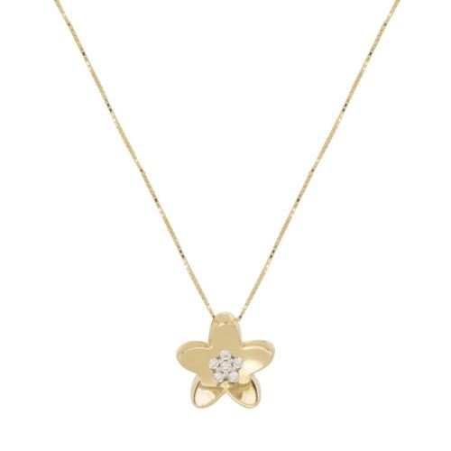 Flower necklace in 18kt gold with pavé diamonds - CD651