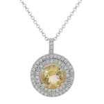18kt white gold necklace with diamonds and central natural semi-precious stone - CD655/