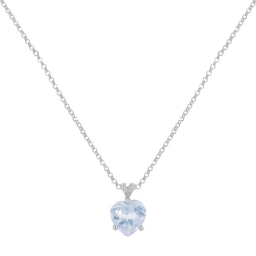 18 kt white gold necklace, with heart-shaped aquamarine and diamonds - CD656/AC-LB