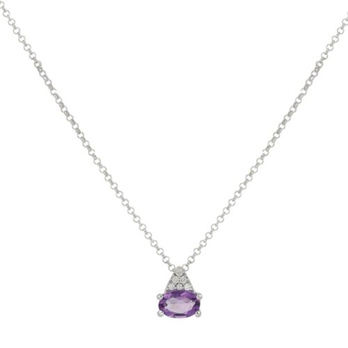 18kt white gold necklace with diamonds and central gemstone - CD668/
