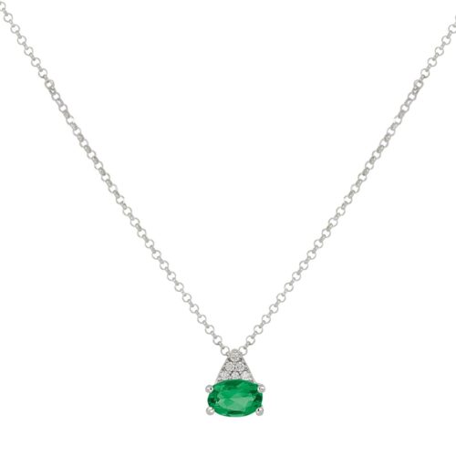 18kt white gold necklace with diamonds and central heart cut precious stone - CD668