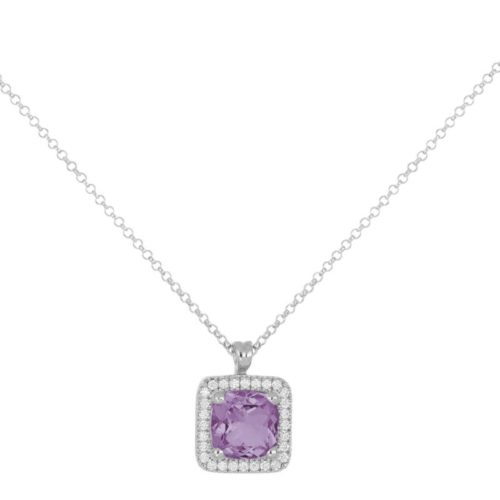 Necklace in 18kt white gold with diamonds and central precious stone - CD671/