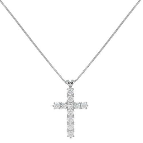 2.30cm high cross necklace in 18 kt rhodium-plated white gold with diamonds - CD676/DB-LB