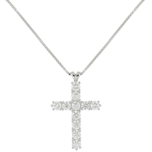 2.60cm high cross necklace in 18 kt rhodium-plated white gold with diamonds - CD677/DB-LB