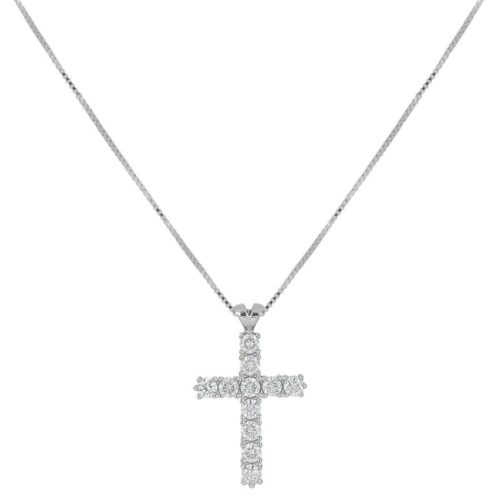 2.00cm high cross necklace in 18 kt rhodium-plated white gold with diamonds - CD678/DB-LB