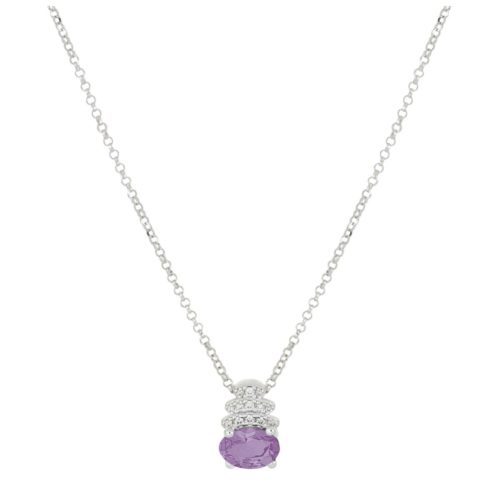 Necklace in 18kt white gold with diamonds and central precious stone - CD681/