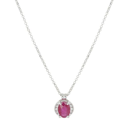 Necklace in 18kt white gold with diamonds and central precious stone - CD686