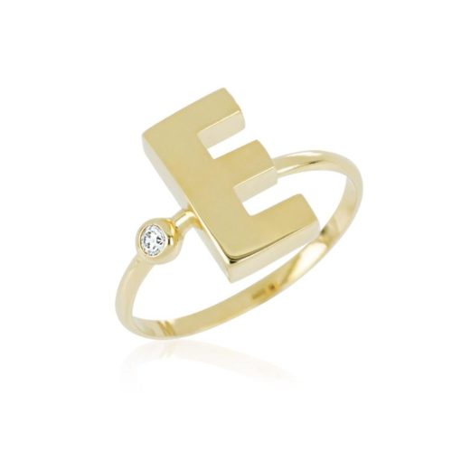 Gold ring with initial and diamond