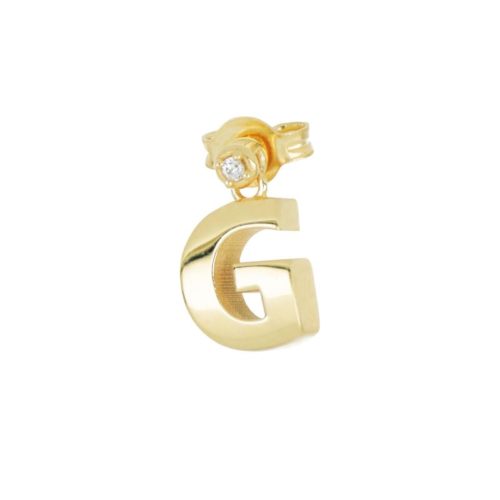 Gold earring with initial and diamond