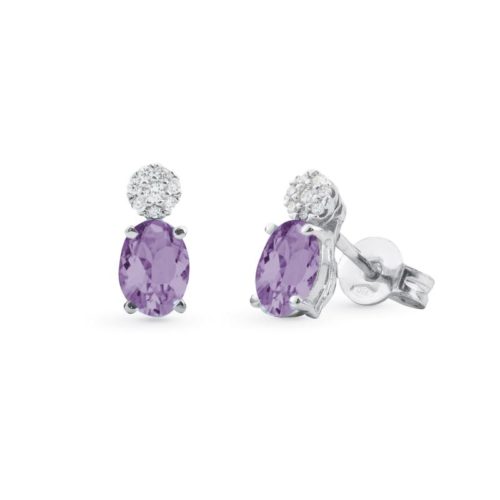 18kt white gold earring with diamonds and central natural semi-precious stone - OD192/