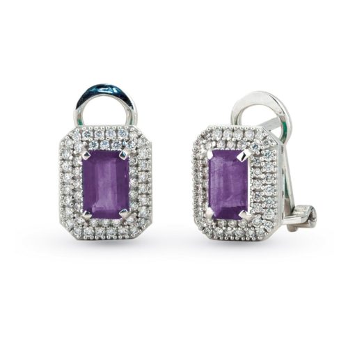 18 kt white gold earrings, with diamonds and central semiprecious stone - OD260/