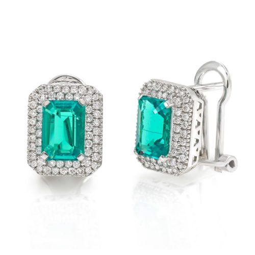 Clip earrings in 18kt white gold with diamonds and natural emerald - OD261/SM-LB