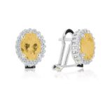 18 kt white gold earrings, with diamonds and central semiprecious stone - OD290/