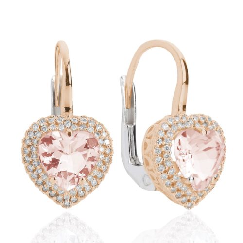 18 kt white and rose gold earrings, leverback with heart morganite and diamonds - OD324/MO-LH