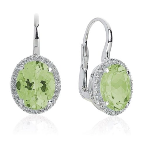 18 kt white gold earrings, with diamonds and central semiprecious stone - OD393/