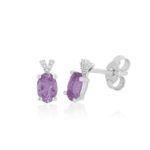 18kt white gold earring with diamonds and central natural semi-precious stone - OD464/