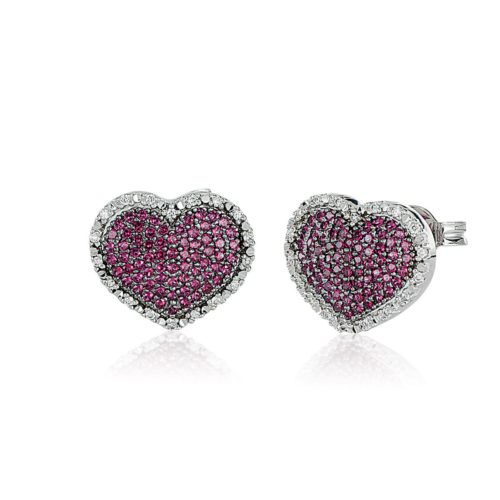 Heart earring in 18kt white gold with pavé diamonds and precious stones - OD469