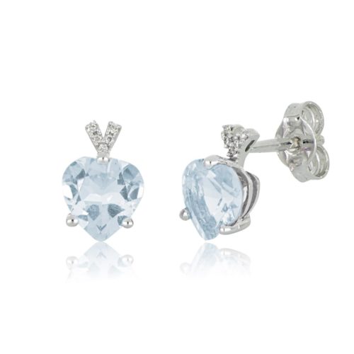 18 kt white gold earrings, with heart-shaped aquamarine and diamonds - OD499/AC-LB