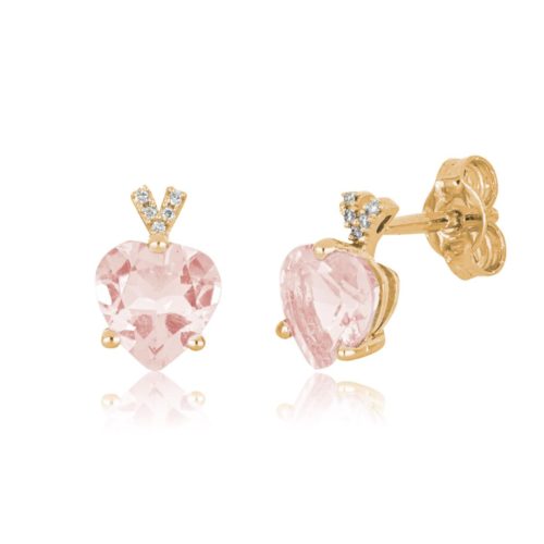 Gold earrings with heart morganite and diamonds - OD499/MO-LR