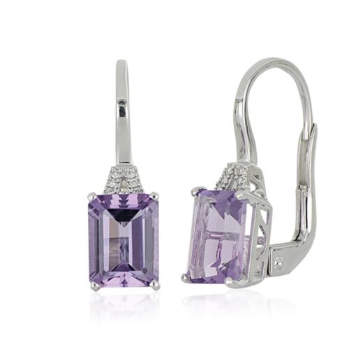 18 kt white gold earrings, with diamonds and central precious stone - OD511/