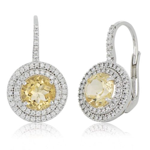 18kt white gold earring with diamonds and central natural semi-precious stone - OD867/