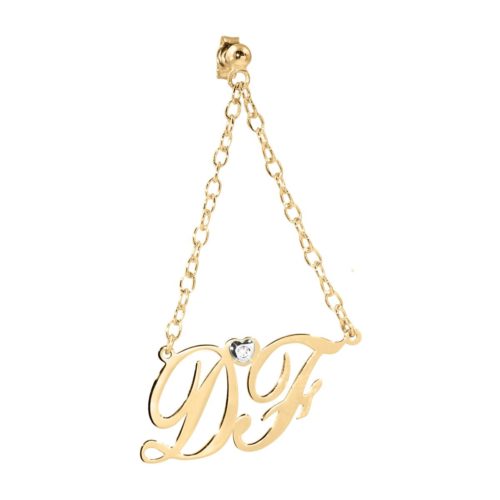 Mono earring in 18kt gold, with two customizable initials, with diamond - ODA001/ID