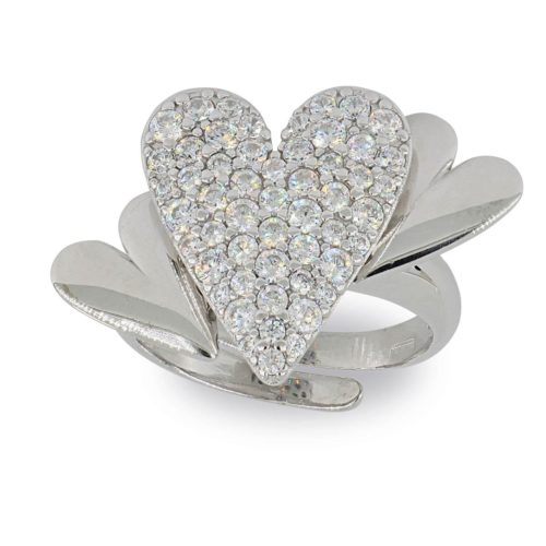 Heart ring in 925 rhodium-plated silver with cubic zirconia pave - ZAN535-LB