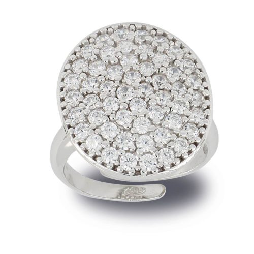 Oval ring in 925 rhodium silver with cubic zirconia pave - ZAN536-LB