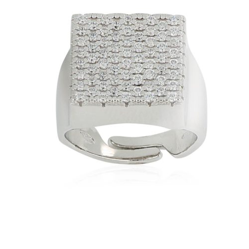 Square chevalier ring in rhodium-plated 925 silver with cubic zirconia pave - ZAN540-LB