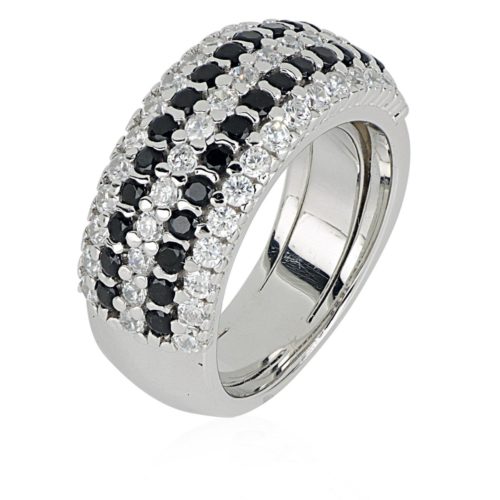 925 rhodium silver ring with white and colored zircons pave - ZAN542