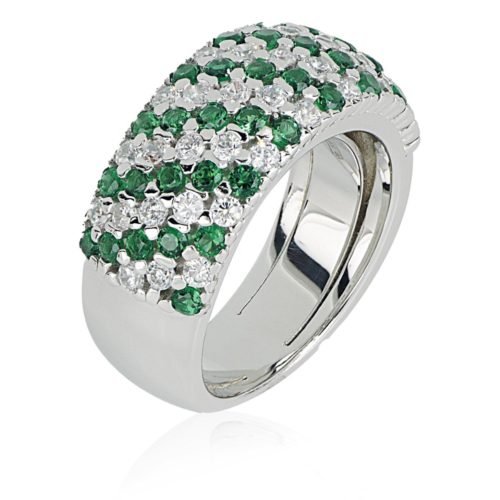 925 rhodium silver ring with white and colored zircons pave - ZAN543
