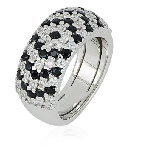 925 rhodium silver ring with white and colored zircons pave - ZAN545