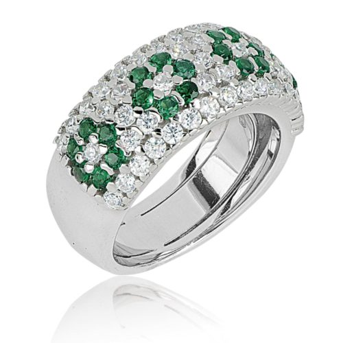 925 rhodium silver ring with white and colored zircons pave - ZAN546