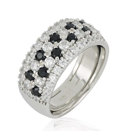 925 rhodium silver band ring with white and colored zircons pave - ZAN549