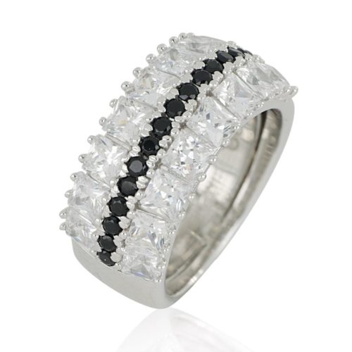 925 rhodium silver band ring with white and colored zircons pave - ZAN554