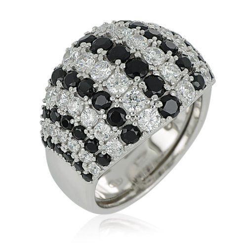 Band ring in rhodium-plated 925 silver with pavé of white and colored zircons - ZAN569