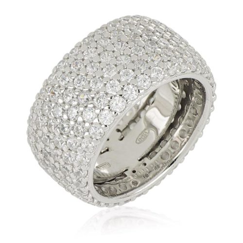 Band ring in rhodium-plated 925 silver with white cubic zirconia pavé - ZAN572BI