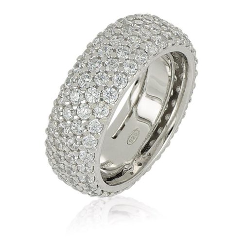 Band ring in rhodium-plated 925 silver with white cubic zirconia pavé - ZAN574BI