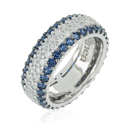 Band ring in rhodium-plated 925 silver with pavé of white and colored zircons - ZAN575