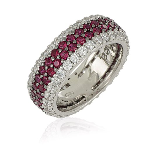 Band ring in rhodium-plated 925 silver with pavé of white and colored zircons - ZAN576