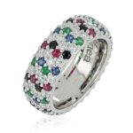 Band ring in rhodium-plated 925 silver with pavé of white and colored zircons - ZAN577MX