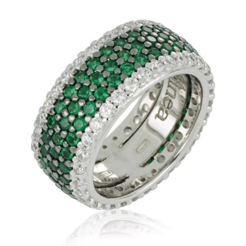 Band ring in rhodium-plated 925 silver with pavé of white and colored zircons - ZAN578