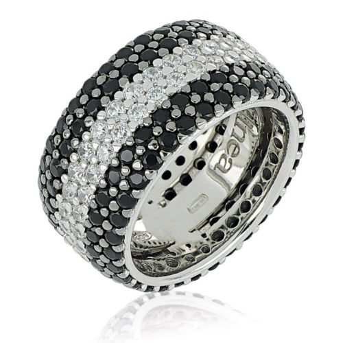 Band ring in rhodium-plated 925 silver with pavé of white and colored zircons - ZAN579