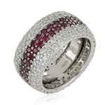 Band ring in rhodium-plated 925 silver with pavé of white and colored zircons - ZAN580