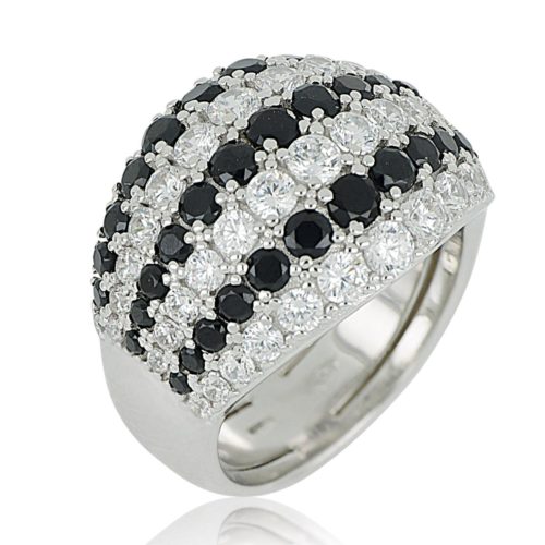 Band ring in rhodium-plated 925 silver with pavé of white and colored zircons - ZAN581