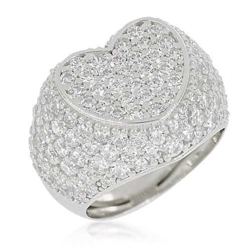 Heart ring in rhodium plated 925 silver with white cubic zirconia pavé - ZAN582BI