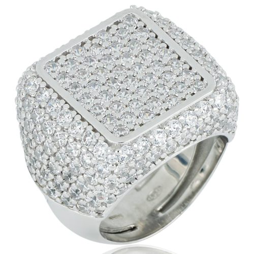 Rhodium plated 925 silver ring with white cubic zirconia pavé - ZAN583BI