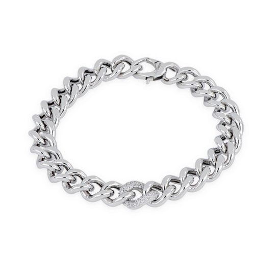 925 rhodium silver chain bracelet with white zircons - ZBV001-LB