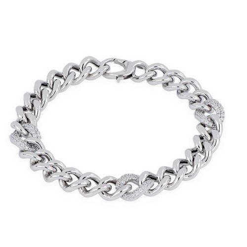 925 rhodium silver chain bracelet with white zircons - ZBV002-LB